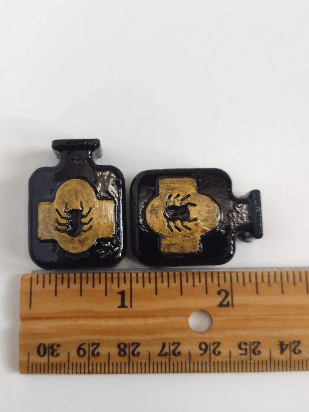 2 Black & Gold Gothic Halloween Apothecary Bottles, Spiders, Flat-back Hand-cast